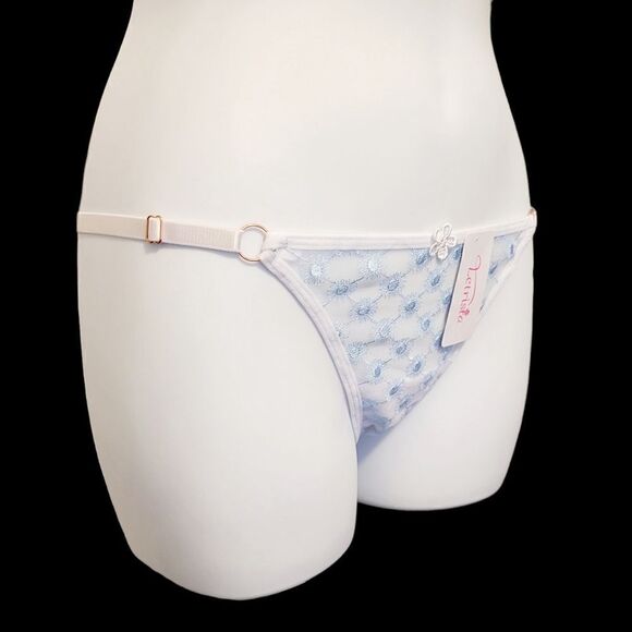2/$20 Brand New White With Blue Top Fashion Lace T-back Panties One Size - Picture 2 of 5